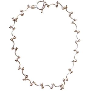 Necklace Curved Bar Link And Ball 925 Sterling Silver